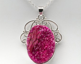 Oval Ruby Druzy Sterling Silver Pendant
