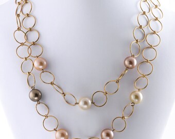 14K Vermeil Imitation Pearl Double Layer Necklace
