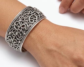 Navajo Juan Willie Sterling Silver Wide Heavy Cuff Bracelet