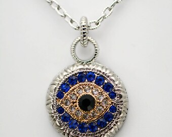 Silvertone Crystal Evil Eye Charm Pendant with Chain