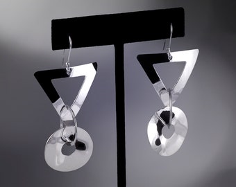 Taxco Triangle & Circle Sterling Drop Dangle Earrings