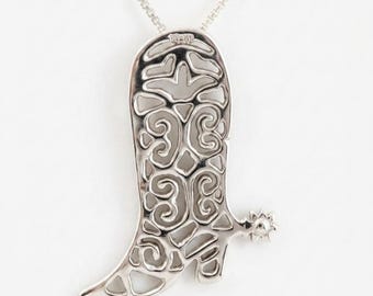 Taxco Southwestern Sterling Cowgirl Rodeo Boot Pendant
