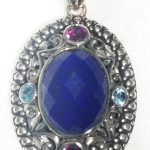 Sterling Silver Faceted Lapis and Topaz Pendant