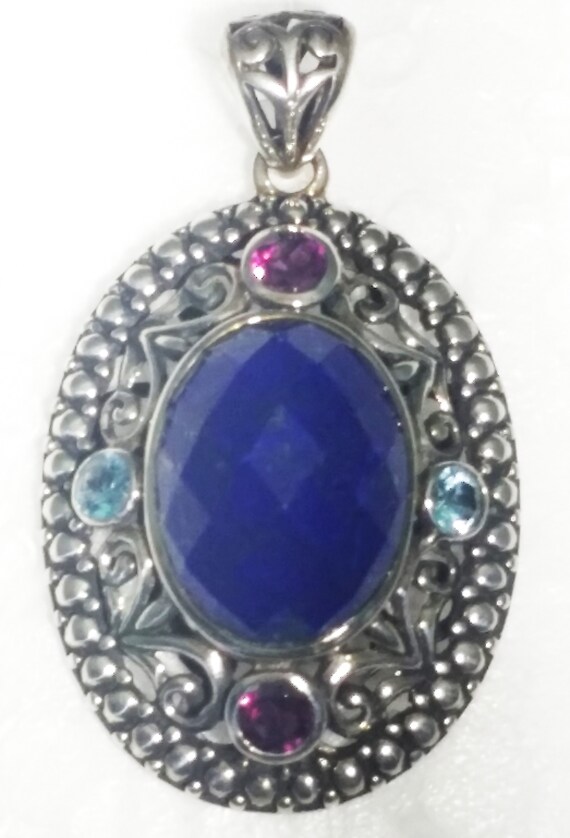 Sterling Silver Faceted Lapis and Topaz Pendant - image 1