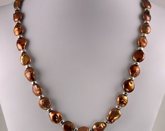 Sterling Silver Coffee Toffee Coin Pearl Necklace