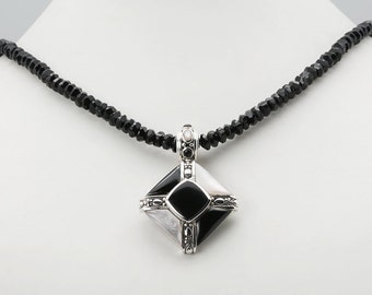Adjustable Black Onyx Textured Sterling Silver Beaded 21" Chain