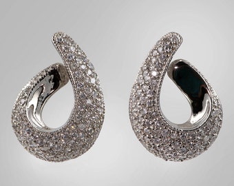 925 Sterling silver and pavé CZ teardrop swirl earrings
