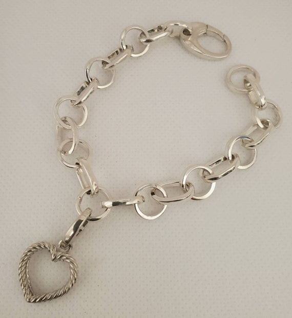 Sterling Silver Chain Link Bracelet with Heart ch… - image 1