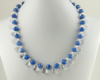 Collier argent Quartz clair & bleu argent avec fermoir