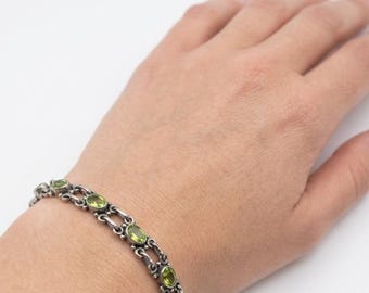 Vintage Nicky Butler Peridot Bracelet Sterling Silver 925 India, Signed NB Natural Green Gemstone Line Tennis Bracelet August Birthstone
