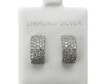 Sterling Silver Five Row Micro Pave Demi Huggie Hoop Post Earrings
