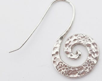 Artisan Hill Tribe fine silver shepard hook flower stamped earrings