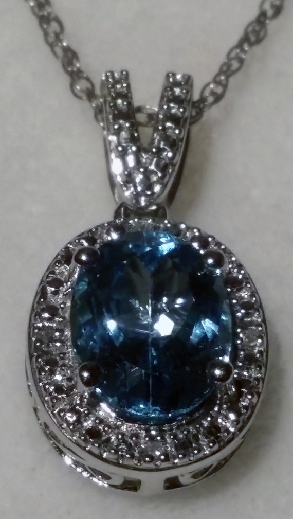 Blue Topaz and Diamond Sterling Pendant Necklace