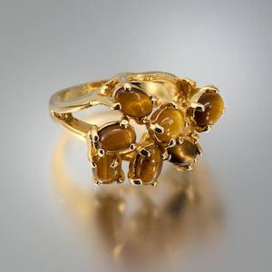 18K Gem Quality Golden Tiger Eye Ring Size 6