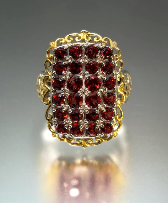 Gold Plated Sterling Silver Garnet Filigree Ring