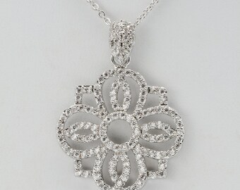 Micropave Clear CZ Medallion Charm Pendant with Chain