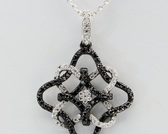 Black & Clear Micropave CZ Knot Pendant/Charm with Chain