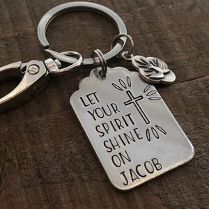 Confirmation Keychain, Confirmation Gift, Cross Key Chain, RCIA Gift, Holy Spirit, Personalized, Gifts for Him, Gifts for Her