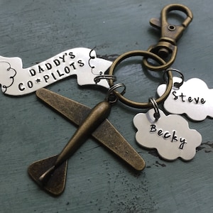 Airplane Keychain, Copilot Keychain, Pilot Keychain, Gift for Pilot, Female Pilot Gift, Cloud Keychain, Father's Day Gift, Personalized image 1