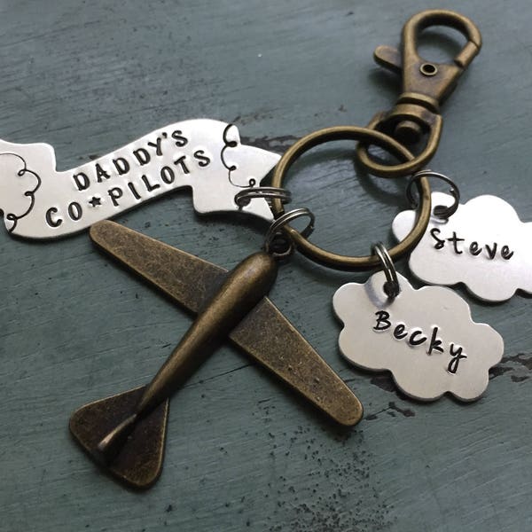 Airplane Keychain, Copilot Keychain, Pilot Keychain, Gift for Pilot, Female Pilot Gift, Cloud Keychain, Father's Day Gift, Personalized