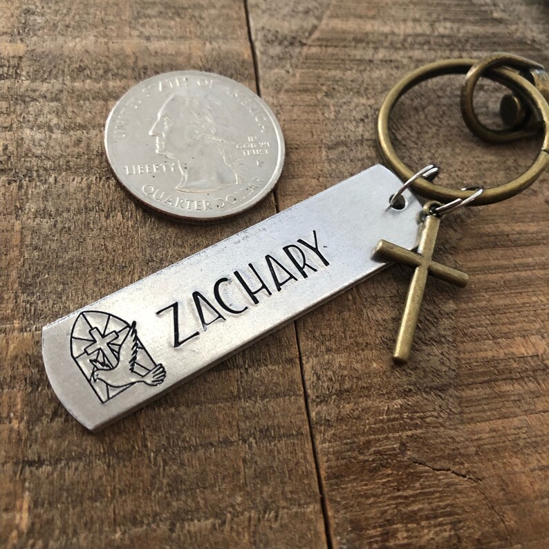 Confirmation Keychain, Confirmation Gift, Cross Key Chain, RCIA Gift, Holy Spirit, Personalized Cross, Gifts for Him, Gifts for Her image 2