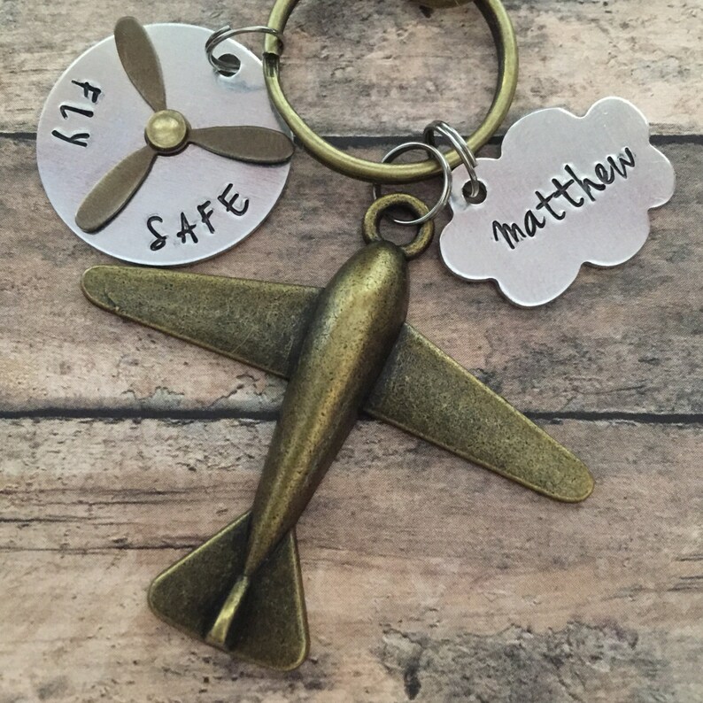 Airplane Keychain Pilot Gift Fly Safe Keychain Cloud Etsy