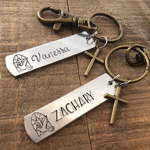 Confirmation Keychain, Confirmation Gift, Cross Key Chain, RCIA Gift, Holy Spirit, Personalized Cross, Gifts for Him, Gifts for Her image 1
