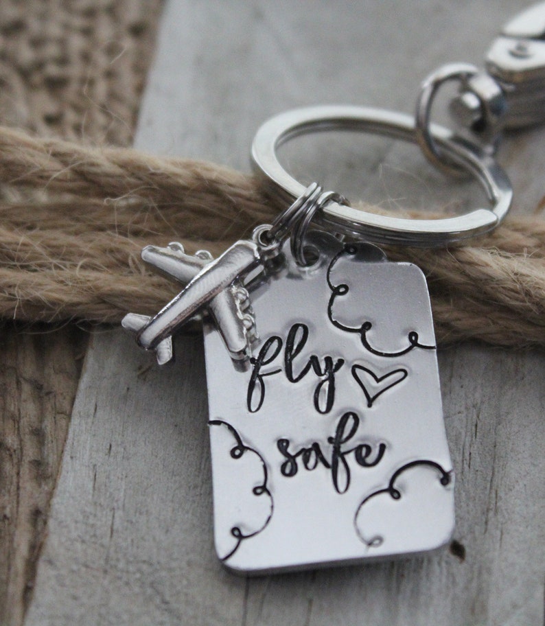 Fly Safe Keychain Airplane Key Chain Pilot Gifts Going Away Etsy