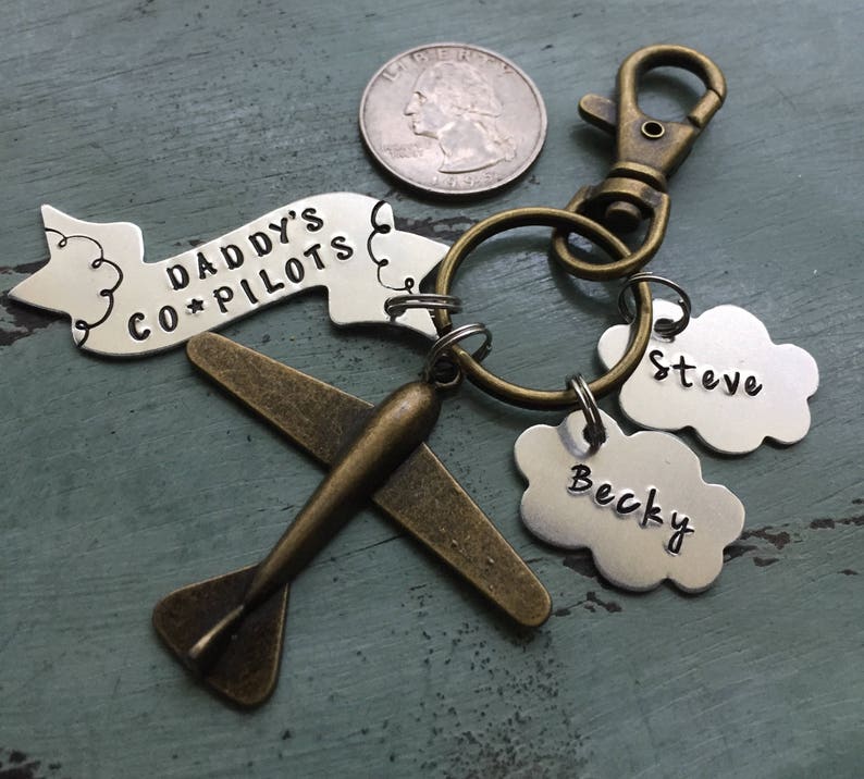 Airplane Keychain, Copilot Keychain, Pilot Keychain, Gift for Pilot, Female Pilot Gift, Cloud Keychain, Father's Day Gift, Personalized image 3