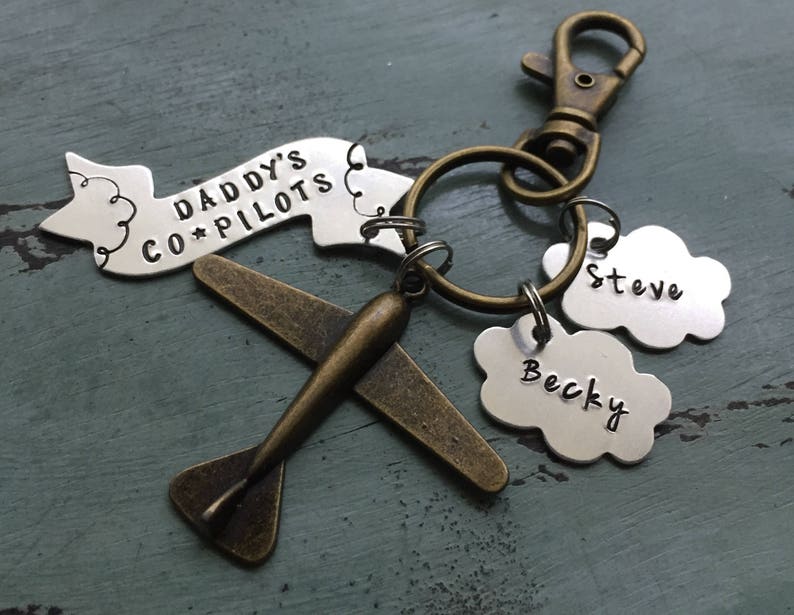 Airplane Keychain, Copilot Keychain, Pilot Keychain, Gift for Pilot, Female Pilot Gift, Cloud Keychain, Father's Day Gift, Personalized image 1