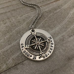 Personalized Coordinates Necklace. Compass Necklace, Coordinates Jewelry, Going Away Gift, Gifts for Her, Long Distance Relationship