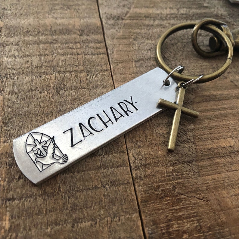 Confirmation Keychain, Confirmation Gift, Cross Key Chain, RCIA Gift, Holy Spirit, Personalized Cross, Gifts for Him, Gifts for Her image 3
