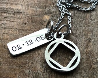 NA Necklace, Sobriety Necklace, Recovery Gift, Sobriety Gift, Narcotics Recovery Jewelry, Sober Date, NA Symbol Gift, Personalized Recovery