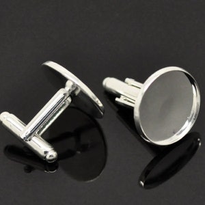 10 Silver Plated Cufflinks Blanks Cabochon Findings Cuff Link Settings 26x22mm (Fit 20mm dome)