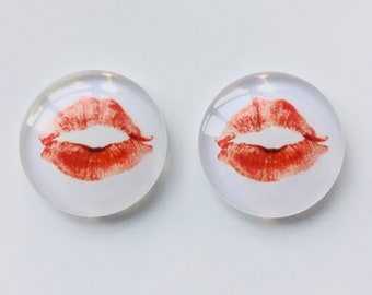 10 Red Painted Lips Cabochons Glass Dome 20mm Flatback Setting