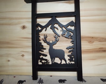 Laser cut steel Mule Deer scene and Bugling Elk Scene industrial Table legs for your Custom resin epoxy river tables Powder Coated