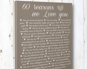 Custom 60th Birthday Canvas Print, Reasons We Love You Gift
