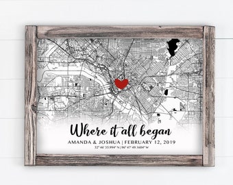 Engagement Couple Gift, City Map Location, Couple gift, Engagement, Framed custom map print, Any address on map