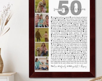 Personalized 50th Birthday Canvas Print, Reasons I Love You, Photo Collage