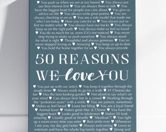 Personalized 50th birthday gift for Women, 50th Gift for Husband, Custom Birthday Gift, Reasons why I Love You