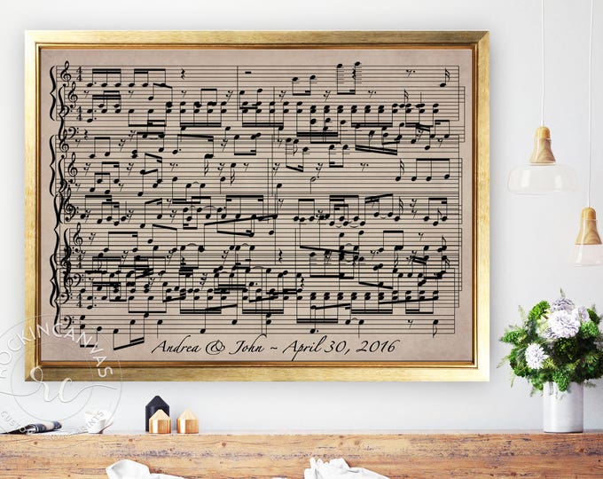 Music Sheets Print, Paper Anniversary Gift, Music Notes Art, Custom Song Music Sheets by RockinCanvas