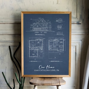 Architectural Blueprint Wall Art, First Home Plan Gift, Our New House Print, Custom House Wall Decor, Housewarming gift, Agent Closing Gift