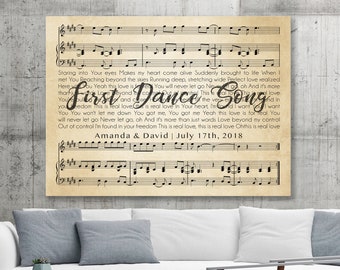 Custom Music Sheets Notes with Lyrics included, First Dance Lyrics Song Custom Wedding Anniversary Canvas