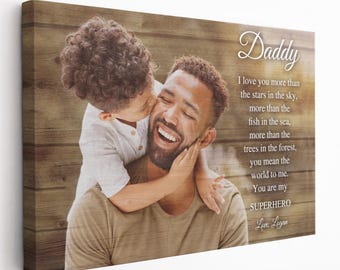 Father's Day Canvas Print, Custom Wood Frame, Gift for Dad