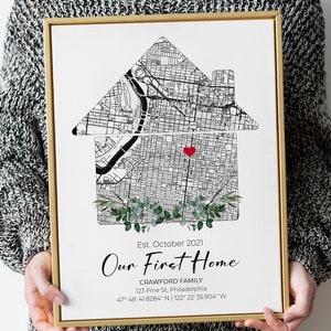 Custom Home Map Print, Personalized Housewarming Gift, Framed