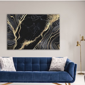Marble Canvas Print, Black and Gold Art Large Marble Art on Canvas Modern Wall Decor Large Canvas Art Abstract Canvas Print, Marble Wall Art
