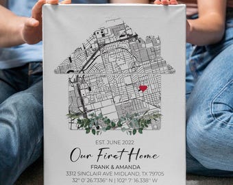 Custom First Home Map Canvas, Realtor Closing Gift