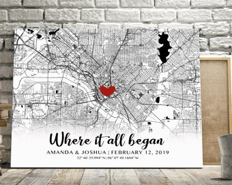 Custom Map Address Where it all began, Engagement Gift for Couple, Paper, Canvas or Framed Print