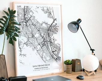 Engagement Gift, Proposal Map Print, Location Sign Poster, Location of Engagement Map Print, Custom Map Print Where Personalized Map Hear