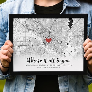 Cadeau de fiançailles, Là où tout a commencé, Emplacement du cadeau de fiançailles, Emplacement personnalisé sur la carte, Cadeau de Saint-Valentin pour mari, Cadeau pour petite amie